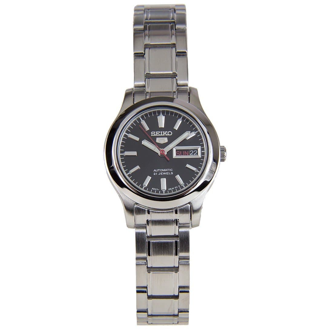 Seiko 5 Classic Black Dial with Red Bar Couple's Stainless Steel Watch Set SNKK31K1+SYMD95K1 - Diligence1International