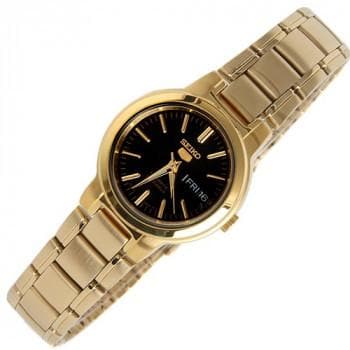 Seiko 5 Classic Ladies Size Black Dial Gold Plated Stainless Steel Strap Watch SYME48K1 - Diligence1International