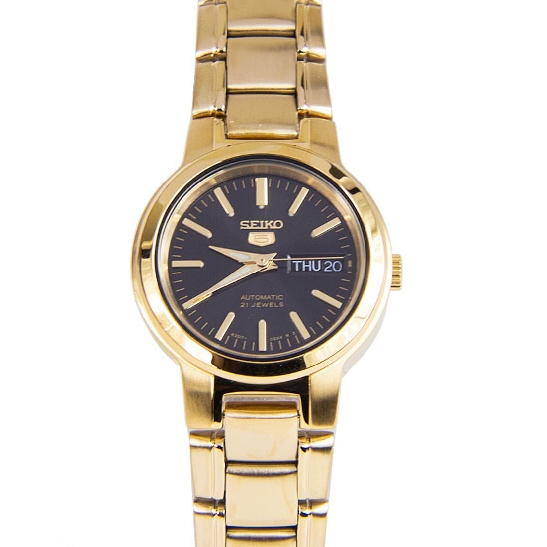 Seiko 5 Classic Ladies Size Black Dial Gold Plated Stainless Steel Strap Watch SYME48K1 - Diligence1International