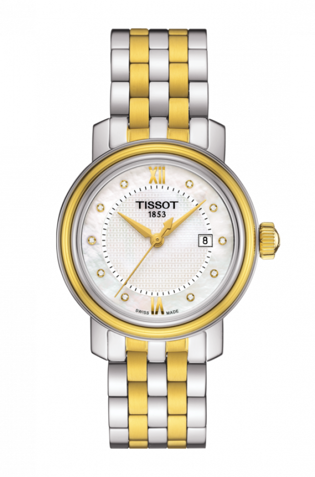 Tissot Swiss Made T-Classic Bridgeport 2 Tone Gold Plated MOP Ladies' Watch T0970102211600