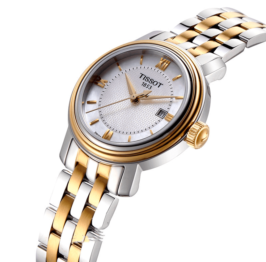 Tissot Swiss Made T-Classic Bridgeport 2 Tone Gold Plated MOP Ladies' Watch T0970102211800 - Diligence1International