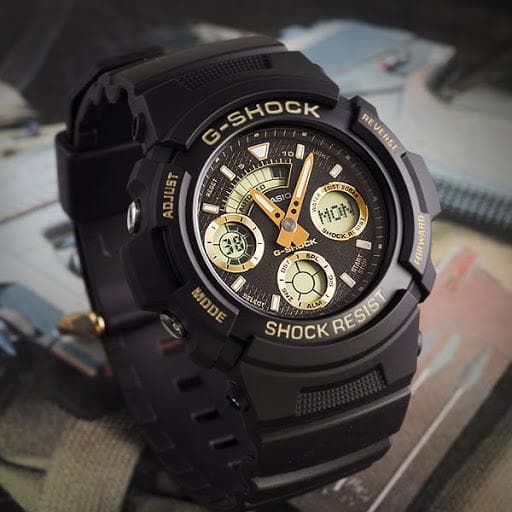 Casio G-Shock Standard Analog-Digital Black x Gold Accents Watch AW591-2ADR - Diligence1International