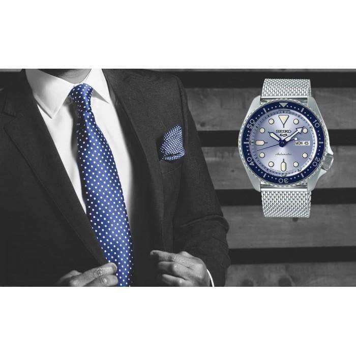 NEW Seiko 5 Sports 100M Automatic Men's Stainless Mesh Strap Watch Blue Bezel Dial SRPE77K1 - Diligence1International