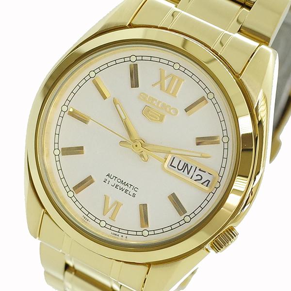 Seiko 5 Classic Mens Size White Dial Gold Plated Stainless Steel Strap Watch SNKL58K1 - Diligence1International