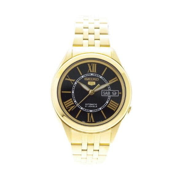 Seiko 5 Classic Mens Size Black Dial Gold Plated Stainless Steel Strap Watch SNKL40K1 - Diligence1International