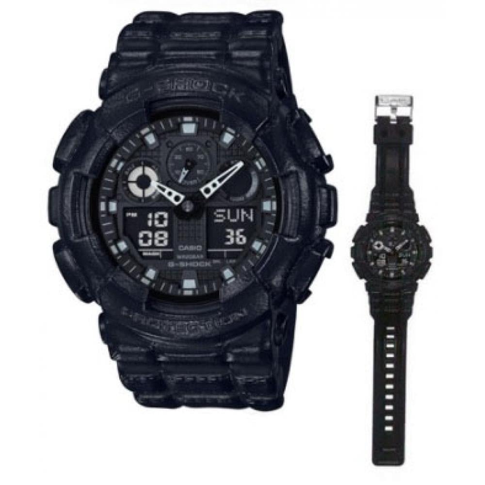 Casio G-Shock Black Out Leather Texture Series Anadigi Black Watch GA100BT-1ADR - Diligence1International