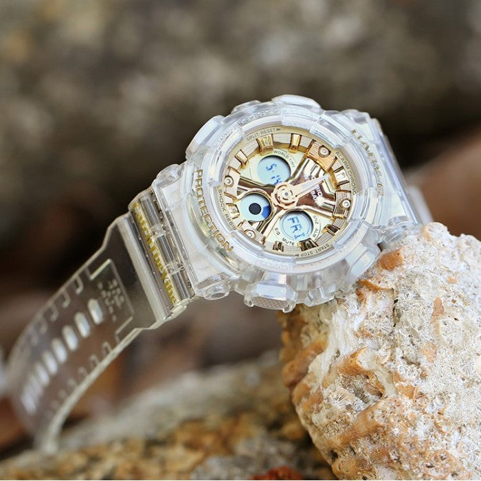 Casio Baby-G Anadigi Metallic Gold Clear Jelly RIEHATA Watch BA130CVG-7ADR