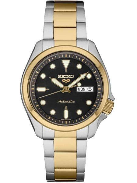 NEW Seiko 5 Sports 100M Automatic Men's Watch Black Dial 2 Tone Gold Plated SRPE60K1 - Diligence1International