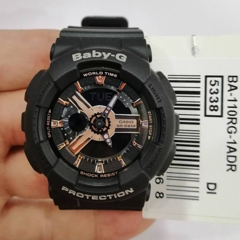 Casio Baby-G BA110 Series Anadigi Black x Rose Gold Watch BA110RG-1ADR