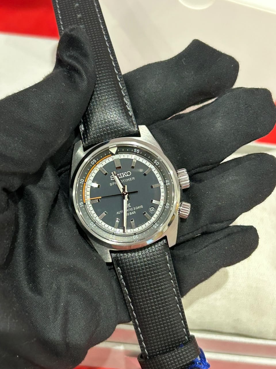 Seiko Prospex Speedtimer Automatic Black Men's Leather Strap Watch HBC004J1