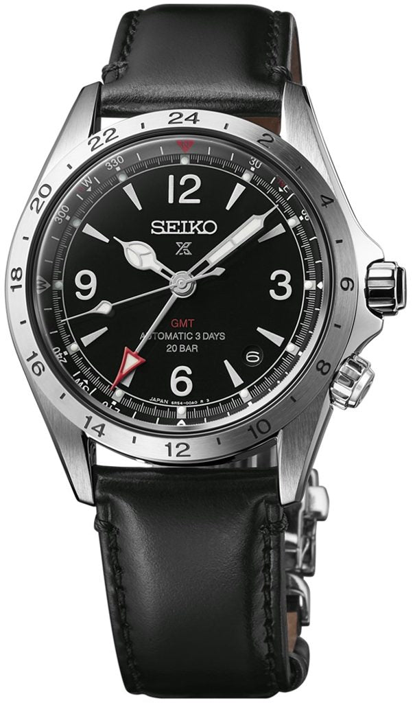 Seiko Japan Made Prospex Alpinist GMT Black Men's Leather Strap Watch SPB379J1