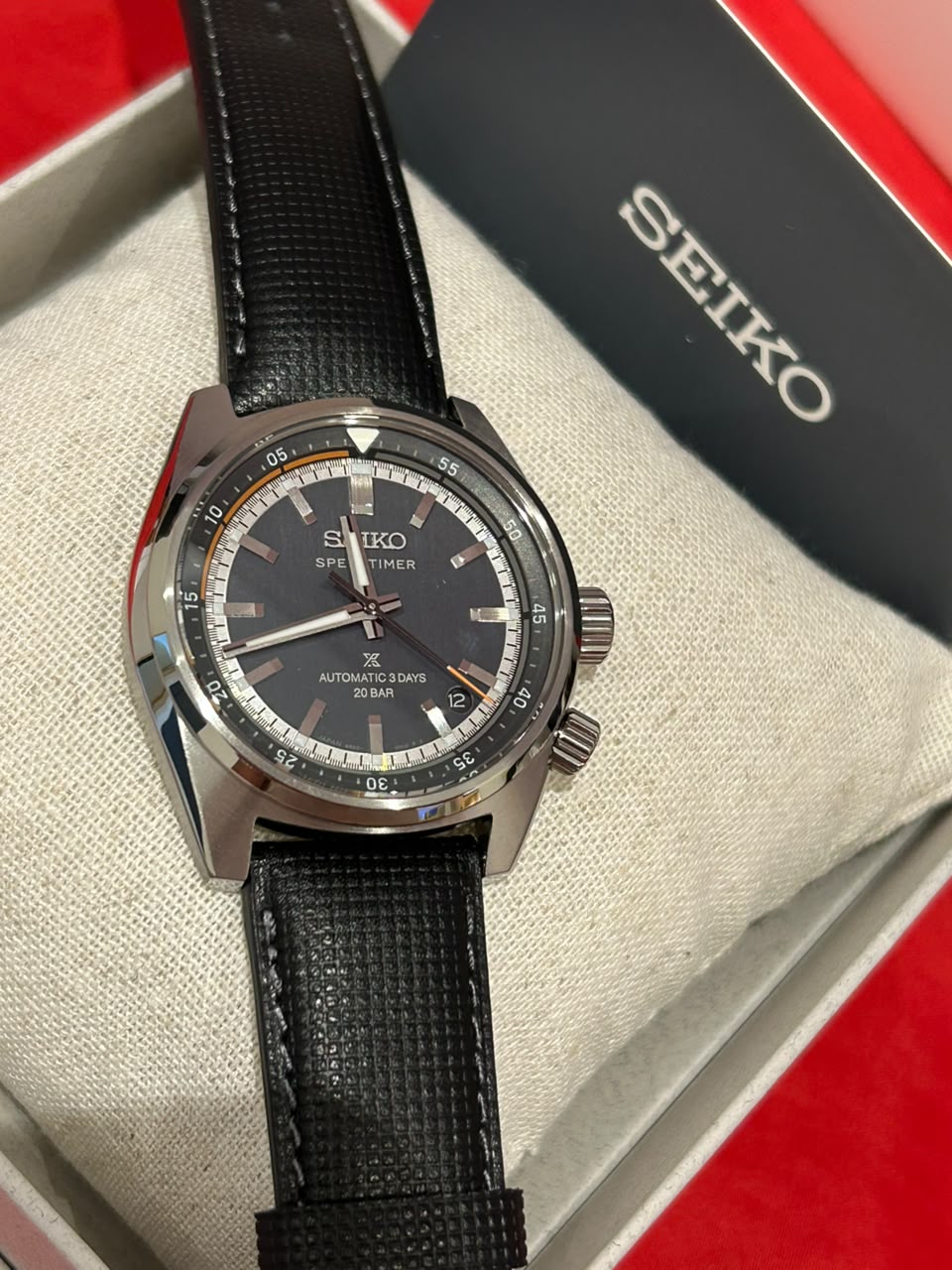 Seiko Prospex Speedtimer Automatic Black Men's Leather Strap Watch HBC004J1