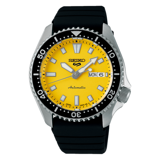 Seiko 5 100M Ki-Iro Yellow Dial Automatic Rubber Strap Watch SRPL87K1