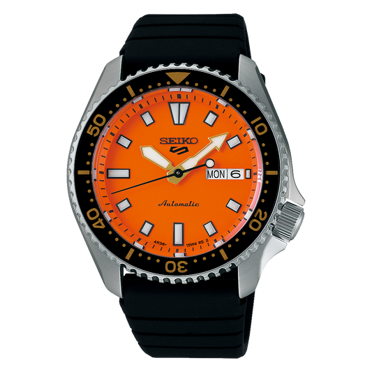 Seiko 5 100M Daichi Orange Dial Automatic Rubber Strap Watch SRPL89K1