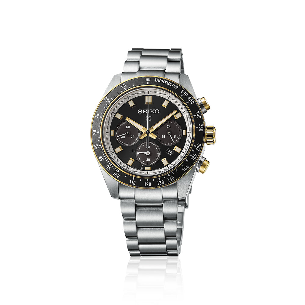 Seiko Prospex Solar Men's Chrono Stainless Steel Watch SSC941P1 Racing Sports Black x Gold