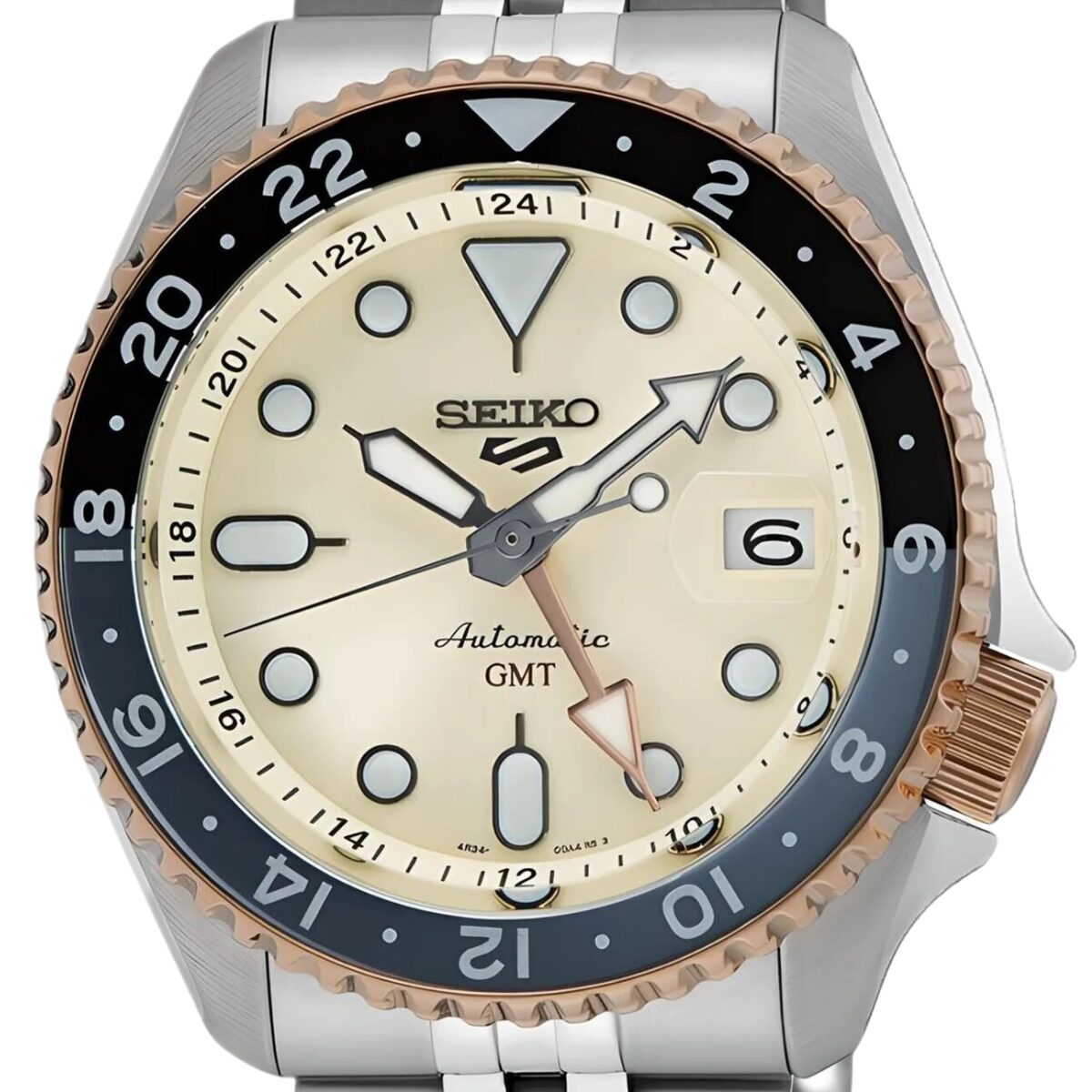 Seiko 5 100M GMT Style GMT Sunrise LE Automatic Men's 2-Tone Rose Gold-Plated Stainless Steel Watch SSK046K1