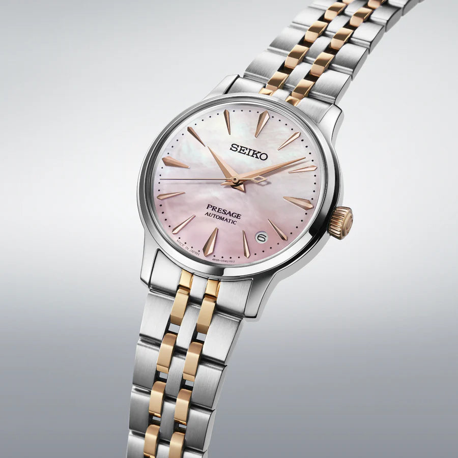 Seiko Japan Made Presage Cocktail Time LE "Sakura Aviation" Ladies' 2-Tone Rose Gold-Plated Stainless Steel  SRPM06J1