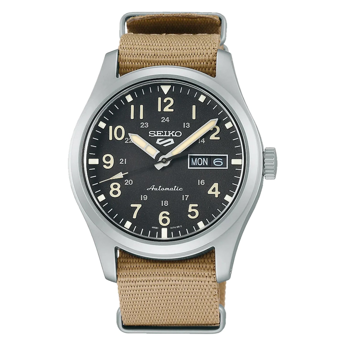 Seiko 5 100M Field Sports Style Black Dial Automatic Nato Strap Watch SRPG35K1