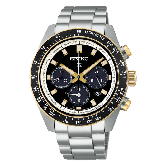 Seiko Prospex Solar Men's Chrono Stainless Steel Watch SSC941P1 Racing Sports Black x Gold