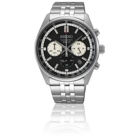 Seiko Chronograph Classic Men's Stainless Steel Watch SSB429P1 Black and White
