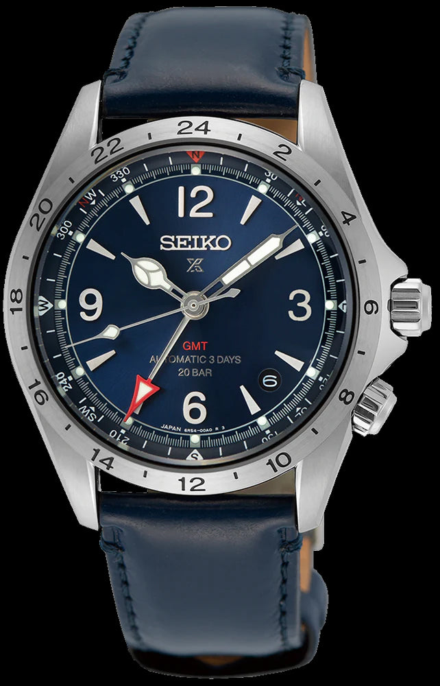 Seiko Japan Made Prospex Alpinist GMT Blue Men's Leather Strap Watch SPB377J1