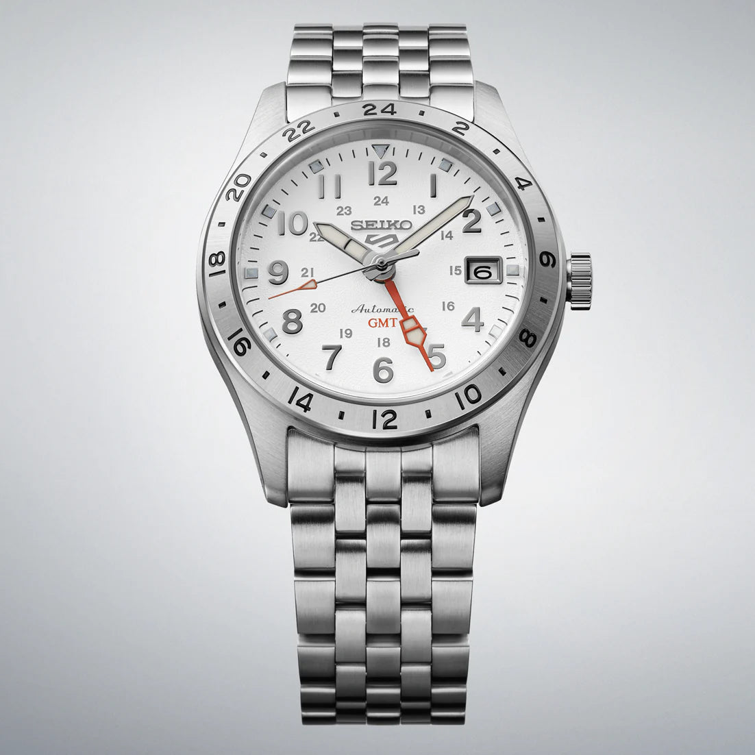 Seiko 5 Sports 100M GMT Style White Dial Automatic Watch SSK059K1