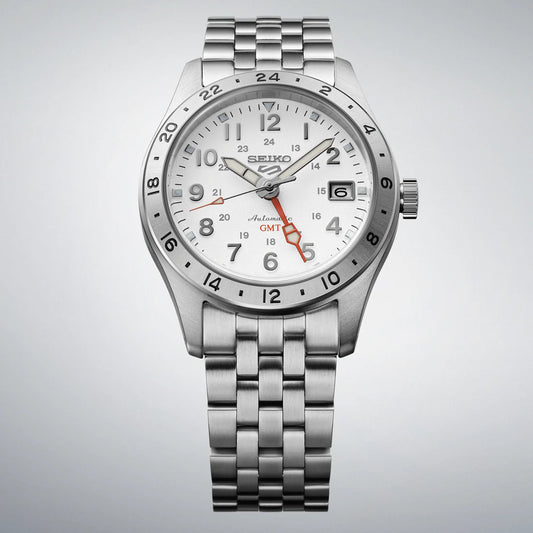 Seiko 5 Sports 100M GMT Style White Dial Automatic Watch SSK059K1