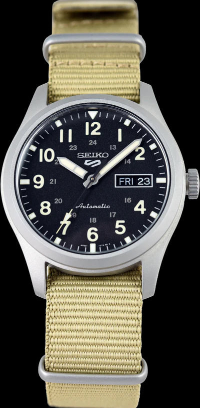 Seiko 5 100M Field Sports Style Black Dial Automatic Nato Strap Watch SRPG35K1