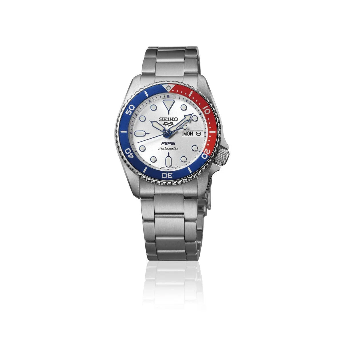 Seiko 5 100M SKX Style Boy Size 38mm Pepsi LE Silver Sunburst Dial Automatic Watch SRPL99K1