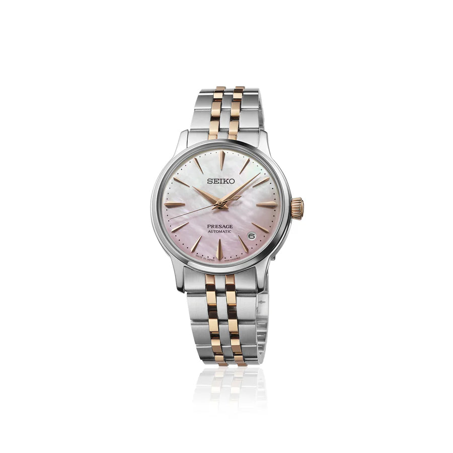 Seiko Japan Made Presage Cocktail Time LE "Sakura Aviation" Ladies' 2-Tone Rose Gold-Plated Stainless Steel  SRPM06J1