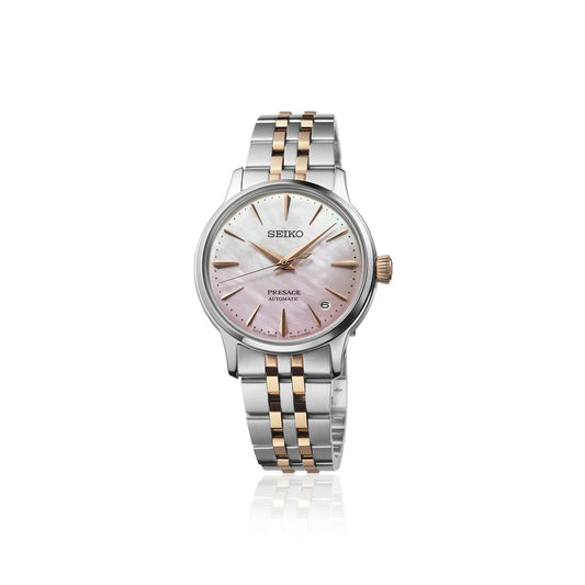 Seiko Japan Made Presage Cocktail Time LE "Sakura Aviation" Ladies' 2-Tone Rose Gold-Plated Stainless Steel  SRPM06J1