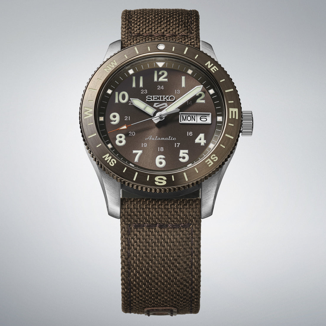 Seiko 5 Sports Field Series 100M Automatic Men's Watch Brown Earth-Tone Nylon Strap HDB009K1