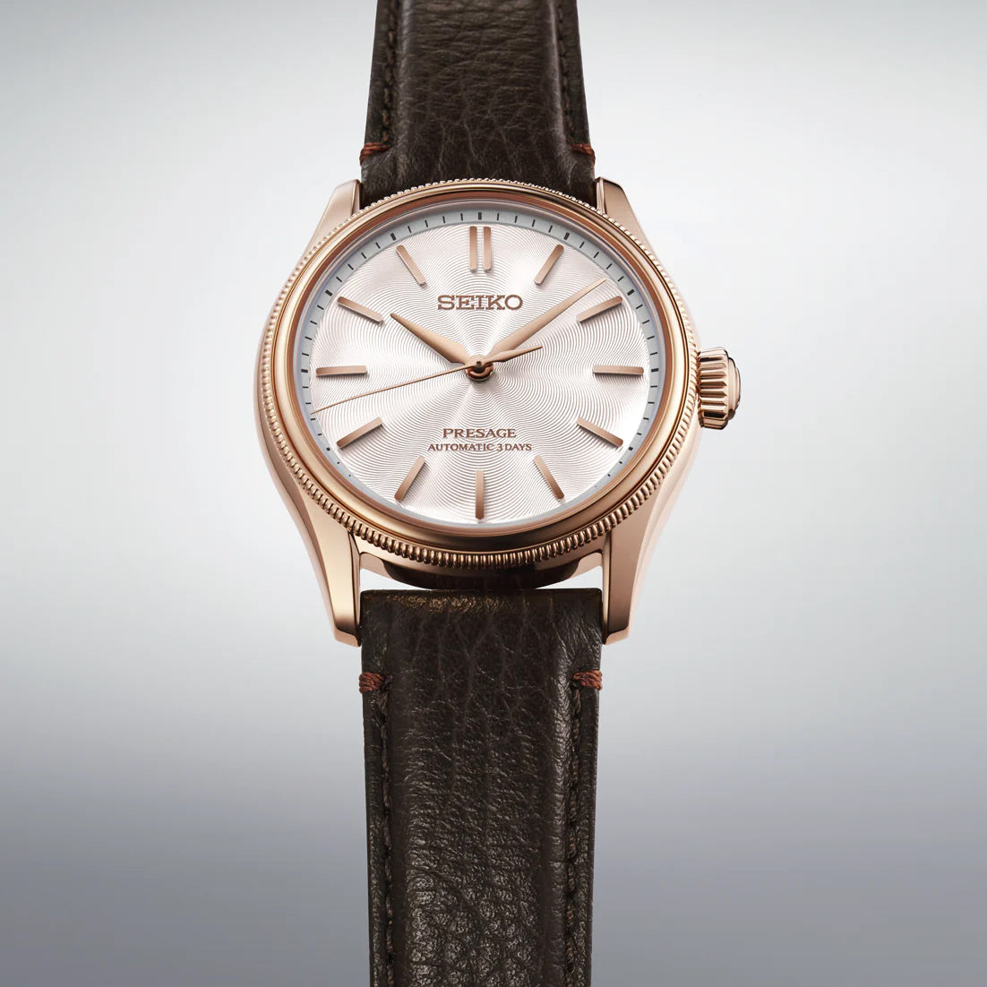Seiko Presage "Tomioka Silk Promotion Organization" LE Classic Series Rose Gold Plated Mid Size Men's Leather Strap Watch HCC008J1