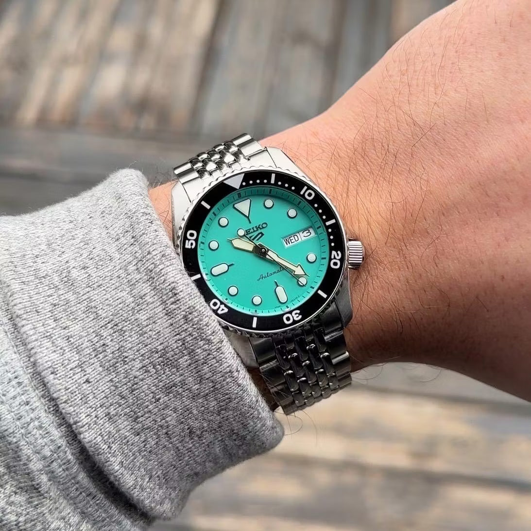 Seiko 5 100M SKX Style Boy Size 38mm Teal Blue Turquoise Dial Automatic Watch SRPK33K1