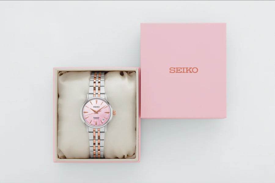 Seiko Japan Made Presage Cocktail Time LE "Sakura Aviation" Ladies' 2-Tone Rose Gold-Plated Stainless Steel  SRPM06J1