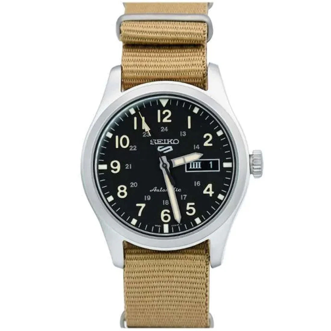Seiko 5 100M Field Sports Style Black Dial Automatic Nato Strap Watch SRPG35K1