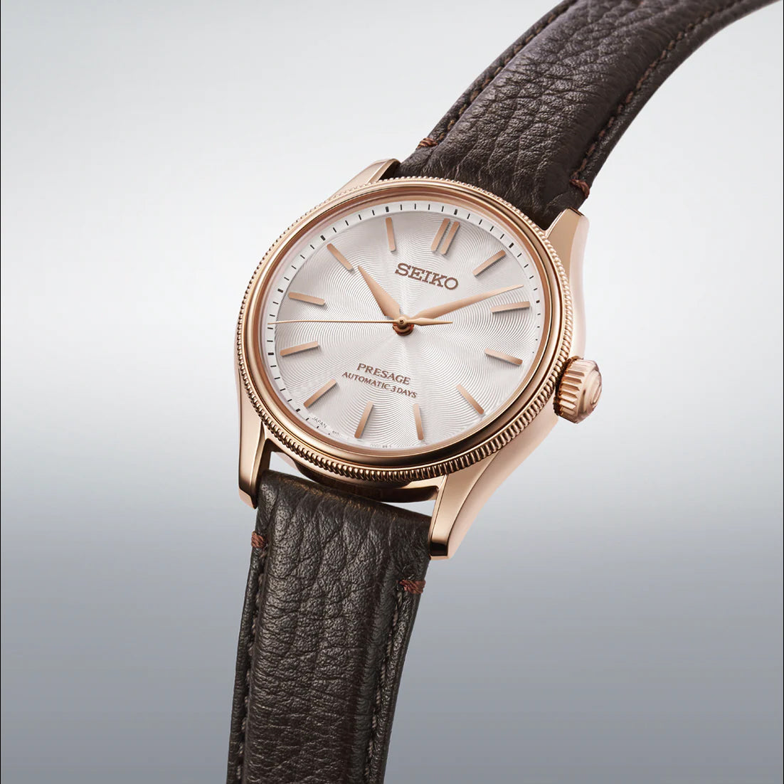 Seiko Presage "Tomioka Silk Promotion Organization" LE Classic Series Rose Gold Plated Mid Size Men's Leather Strap Watch HCC008J1