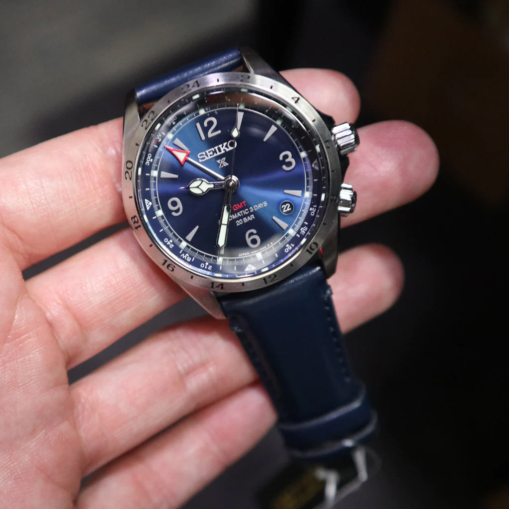 Seiko Japan Made Prospex Alpinist GMT Blue Men's Leather Strap Watch SPB377J1