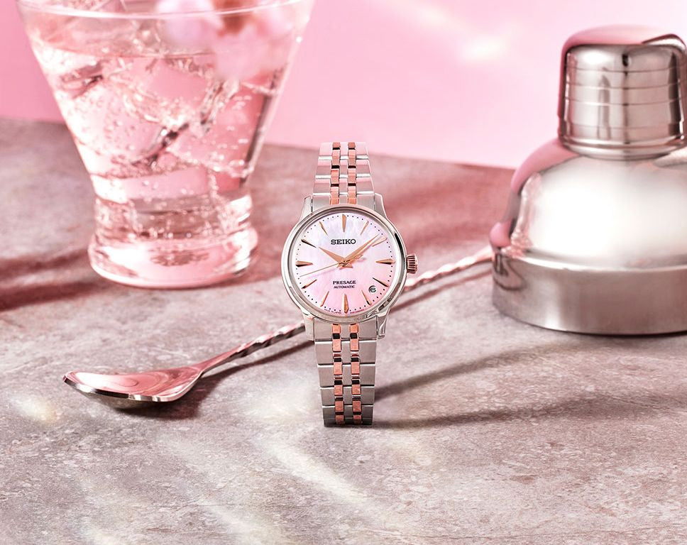 Seiko Japan Made Presage Cocktail Time LE "Sakura Aviation" Ladies' 2-Tone Rose Gold-Plated Stainless Steel  SRPM06J1