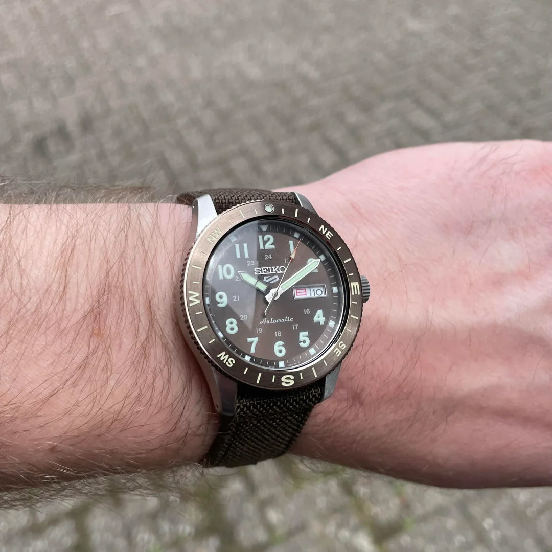 Seiko 5 Sports Field Series 100M Automatic Men's Watch Brown Earth-Tone Nylon Strap HDB009K1