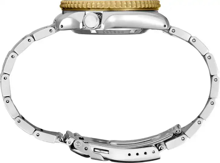 Seiko 5 Sports 100M U.S. Special Black Bezel Charcoal Dial 2-Tone Gold Plated Stainless Steel Watch SRPK22 J1