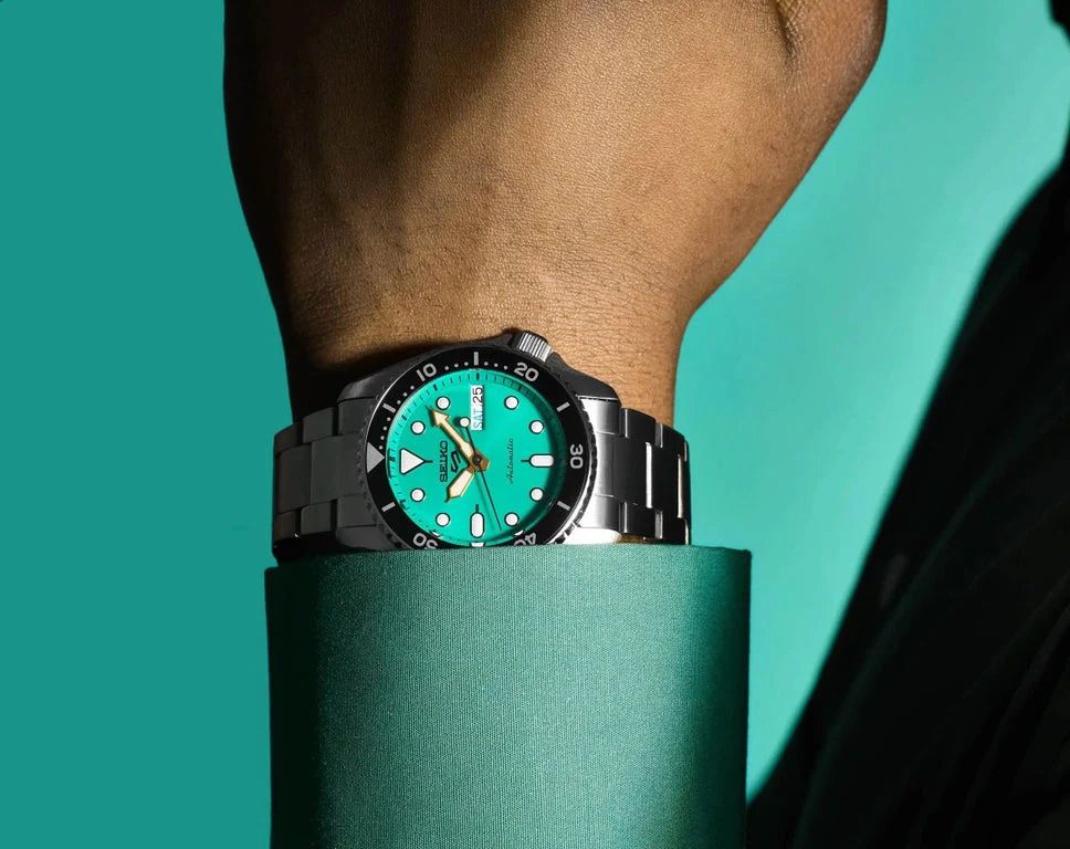 Seiko 5 100M SKX Style Boy Size 38mm Teal Blue Turquoise Dial Automatic Watch SRPK33K1