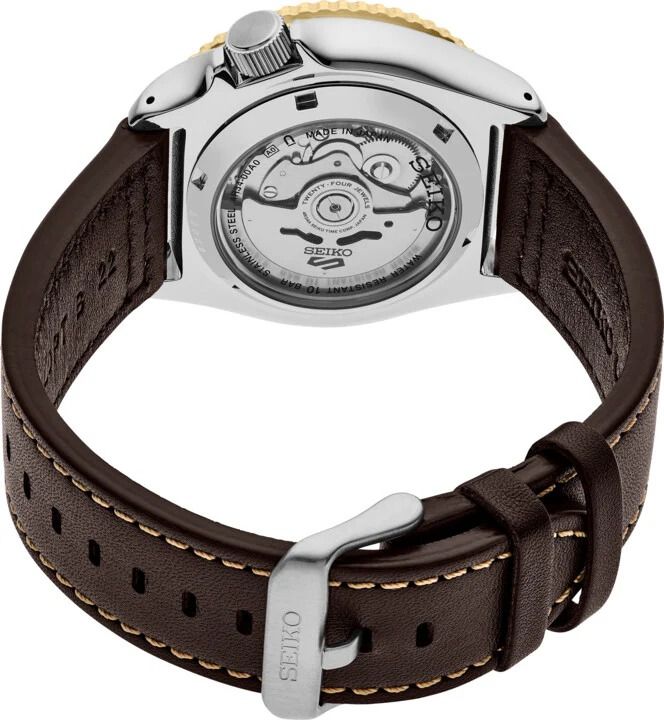 Seiko 100M GMT Style Black Dial Rootbeer Automatic Watch Leather