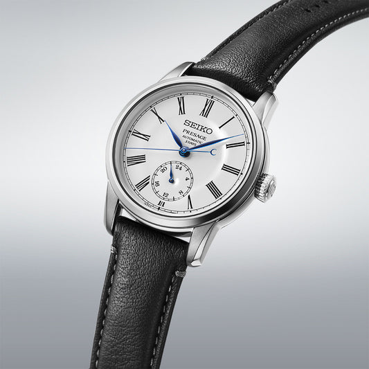 Seiko Presage Men's Watch Craftmanship Series Enamel White Dial Men's Leather Strap Watch SPB495J1