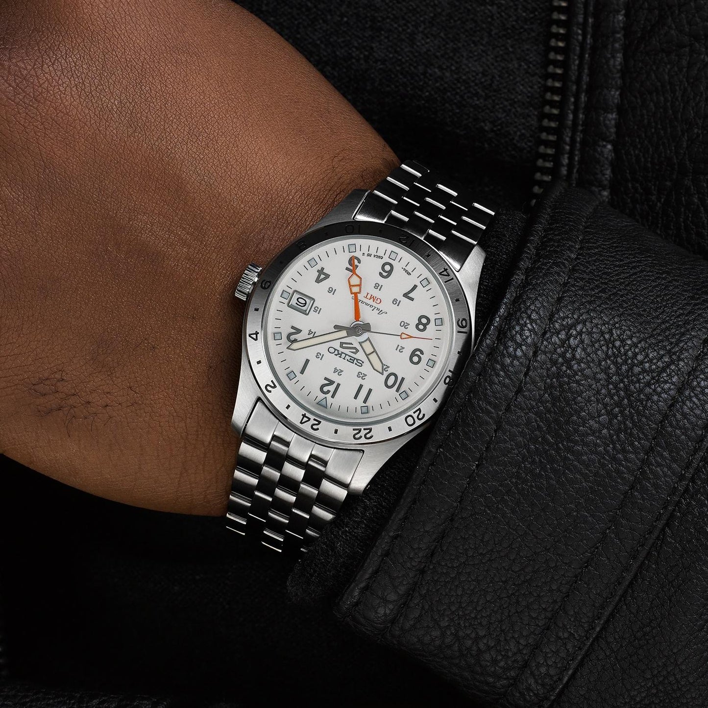 Seiko 5 Sports 100M GMT Style White Dial Automatic Watch SSK059K1
