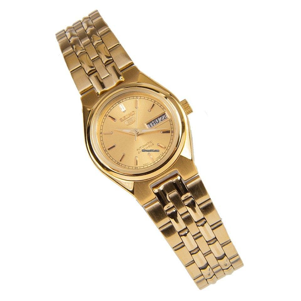 Seiko 5 Classic Ladies Size Gold Dial Gold Plated Stainless Steel Strap Watch SYMA04K1 - Diligence1International