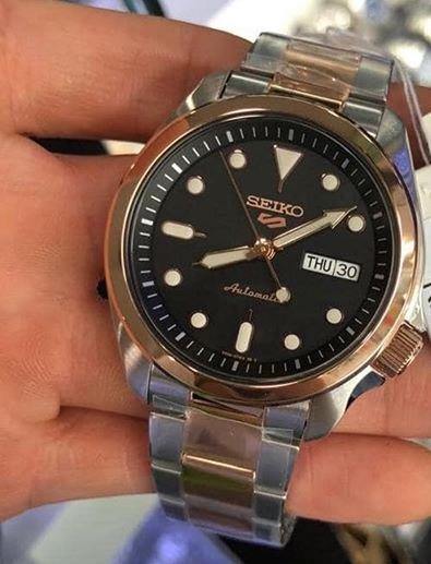 NEW Seiko 5 Sports 100M Automatic Men's Watch Black Dial 2 Tone Rose Gold Plated SRPE58K1 - Diligence1International