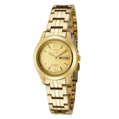 Seiko 5 Classic Ladies Size Gold Dial Gold Plated Stainless Steel Strap Watch SYME02K1 - Diligence1International