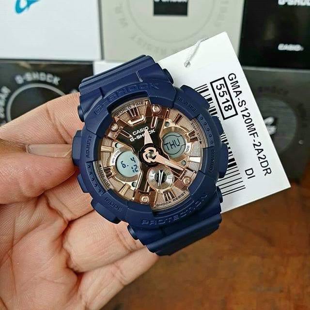 Casio G-Shock Anadigi Rose Gold Metallic Face Ladies' Blue Watch GMAS120MF-2A2DR - Diligence1International