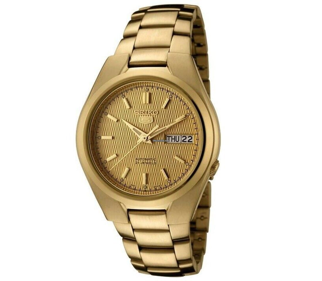 Seiko 5 Classic Mens Size Gold Dial & Plated Stainless Steel Strap Watch SNK610K1 - Diligence1International